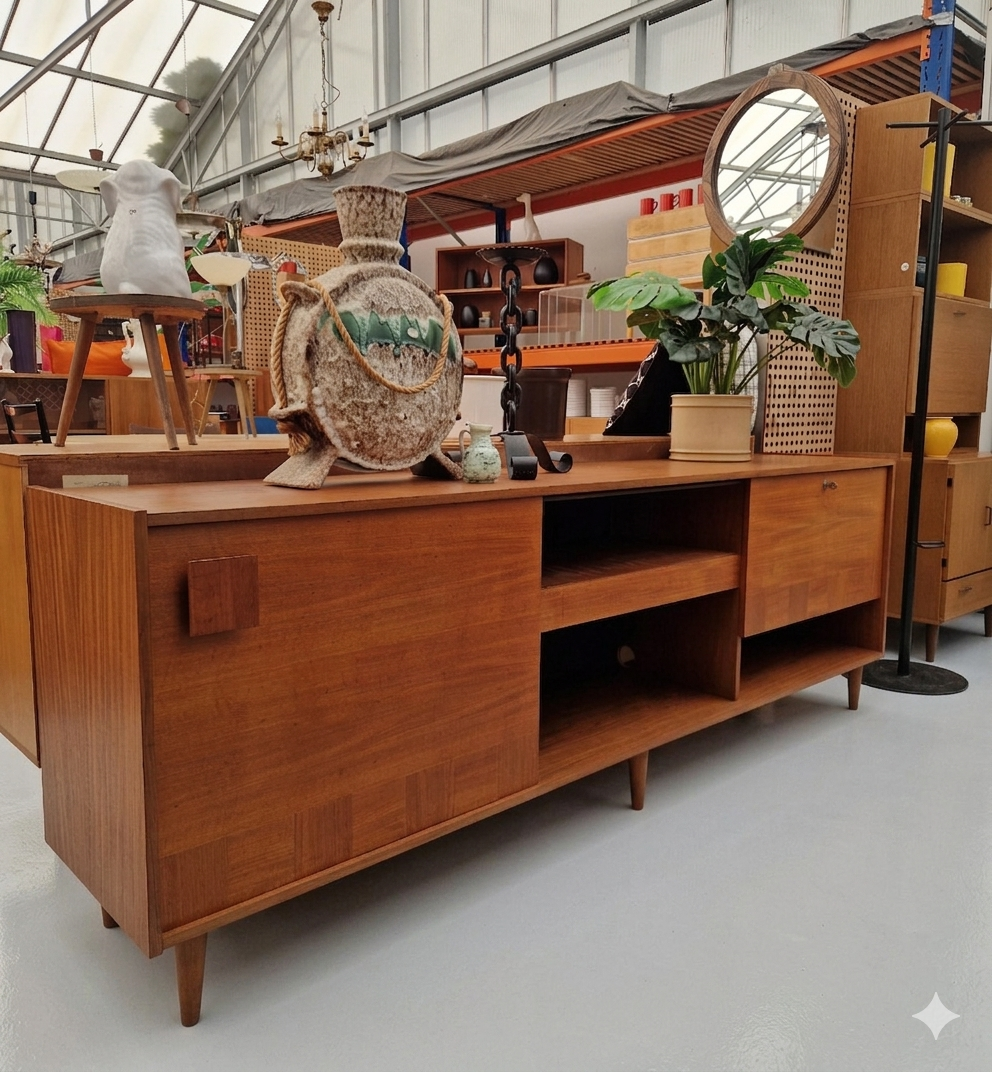 Vintage wandkast 220cm met grote schuifdeur