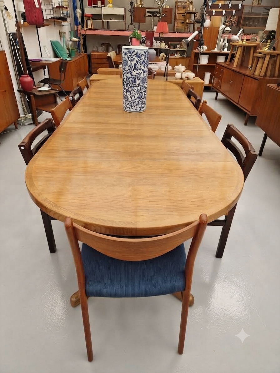 Vintage ronde uitschuifbare eettafel