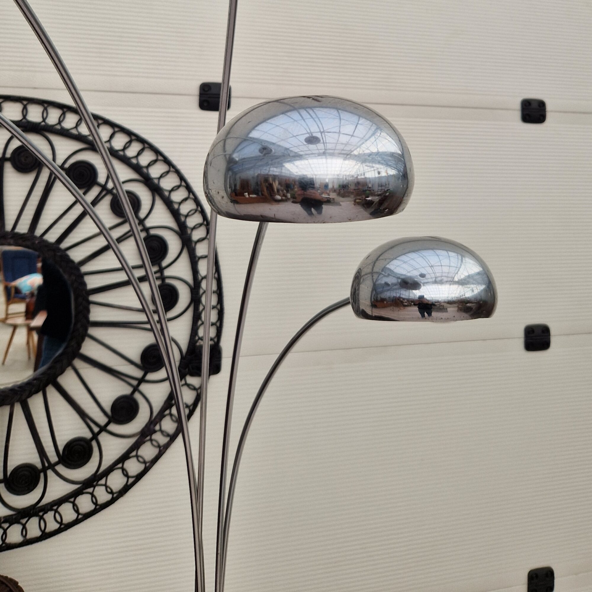 Vintage chromen vloerlamp met vijf kapjes