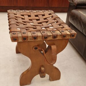 Vintage brutalist Spanish leather stool