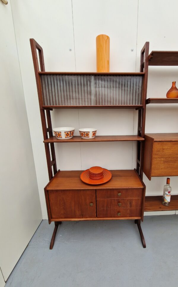 teakhouten vintage wandsysteem