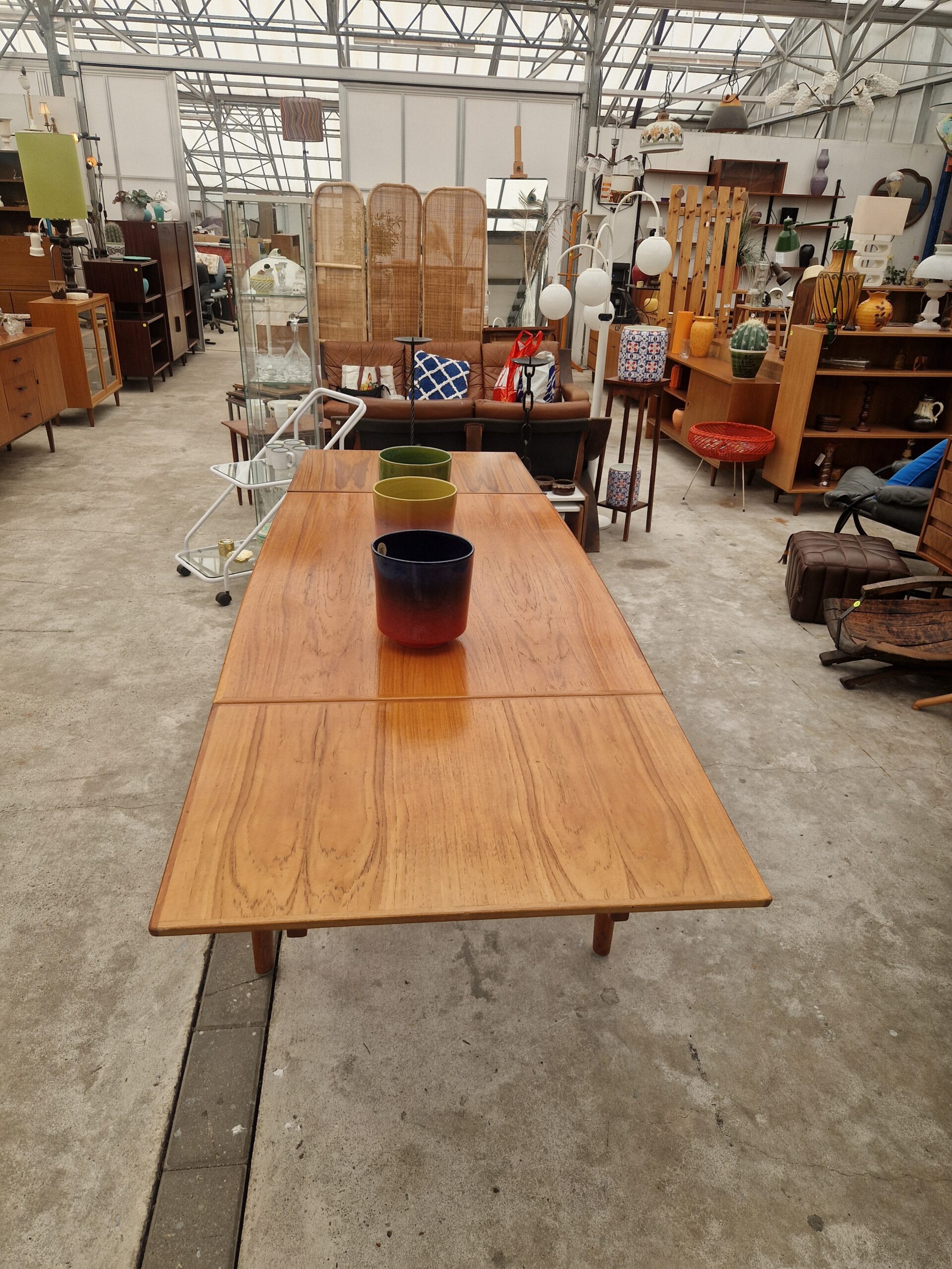 Vintage grote teakhouten uitschuiftafel tot 255cm - Afbeelding 5