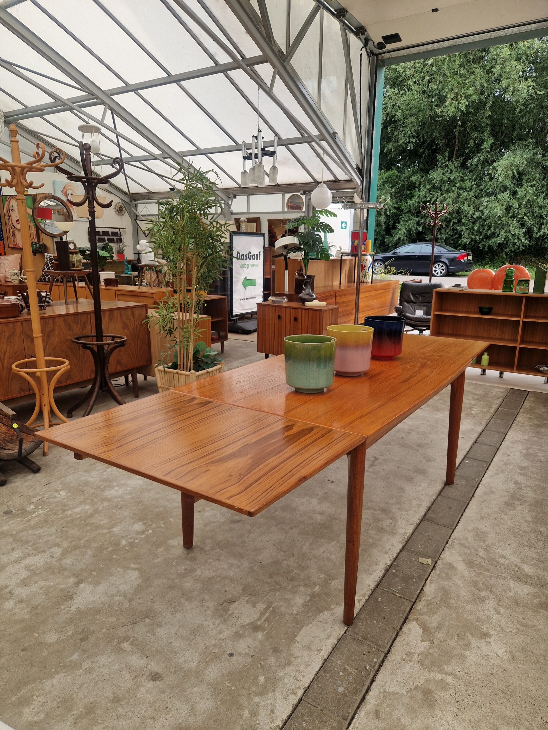 Vintage grote teakhouten uitschuiftafel tot 255cm - Afbeelding 7