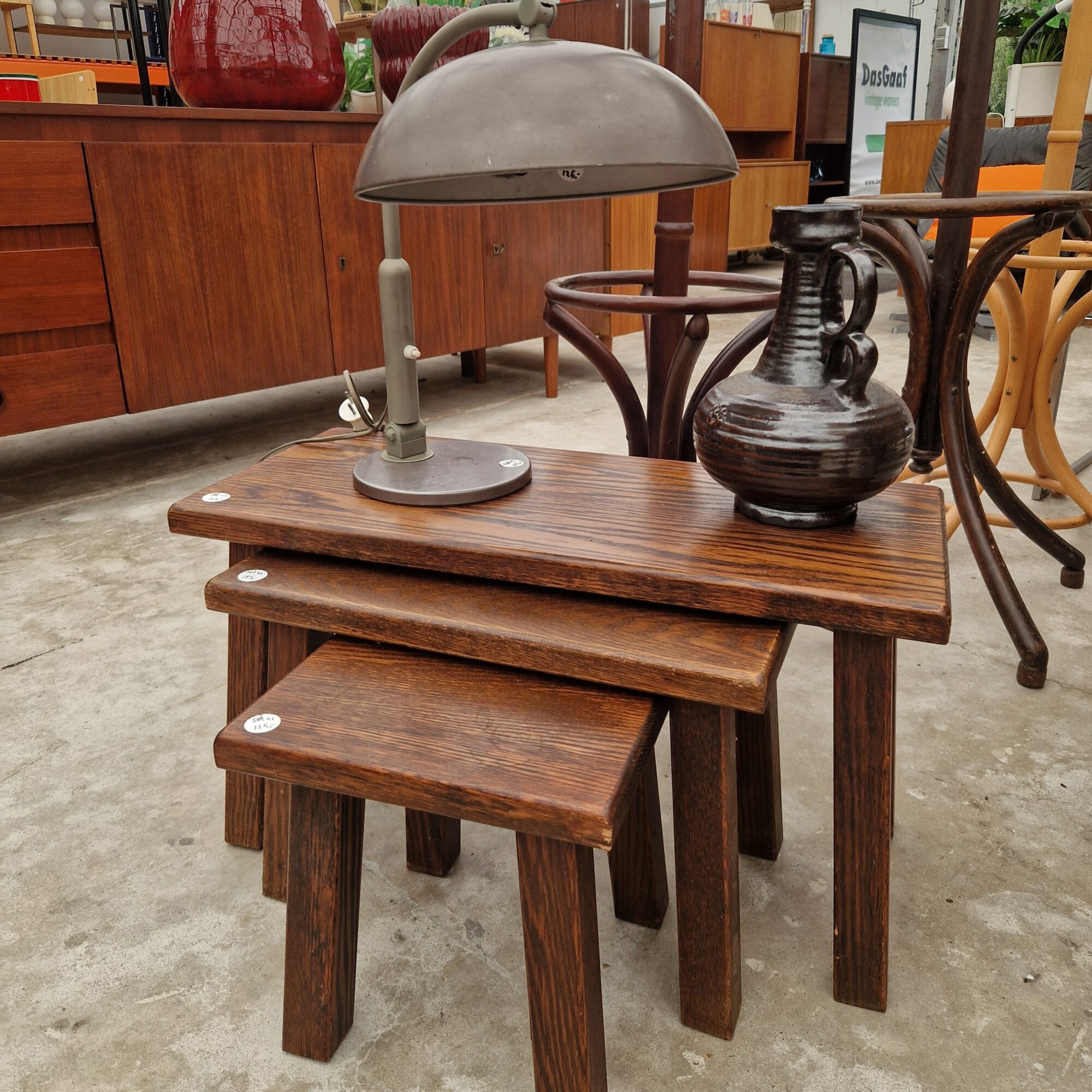 Vintage eikenhouten nesting set