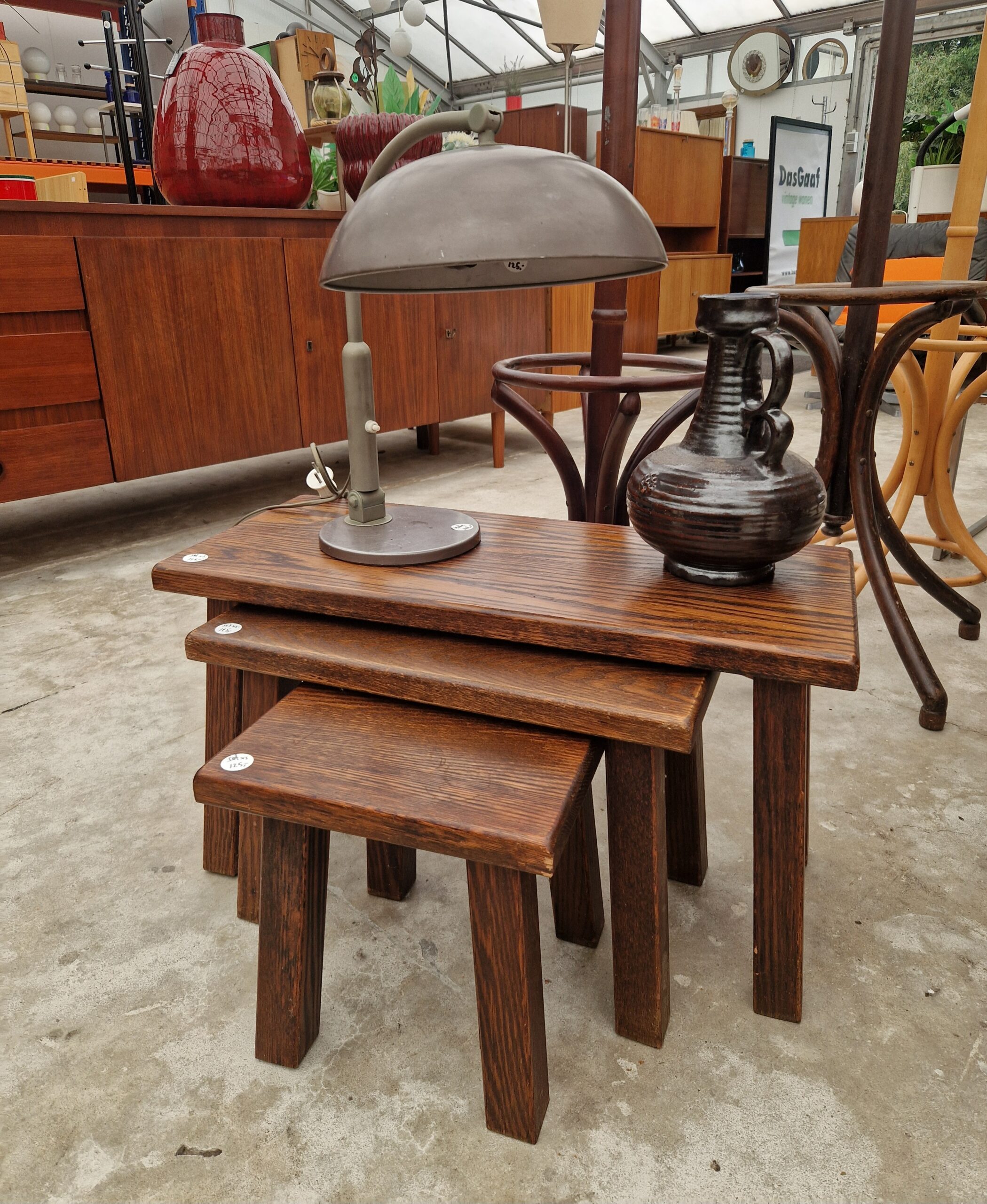 Vintage eikenhouten nesting set