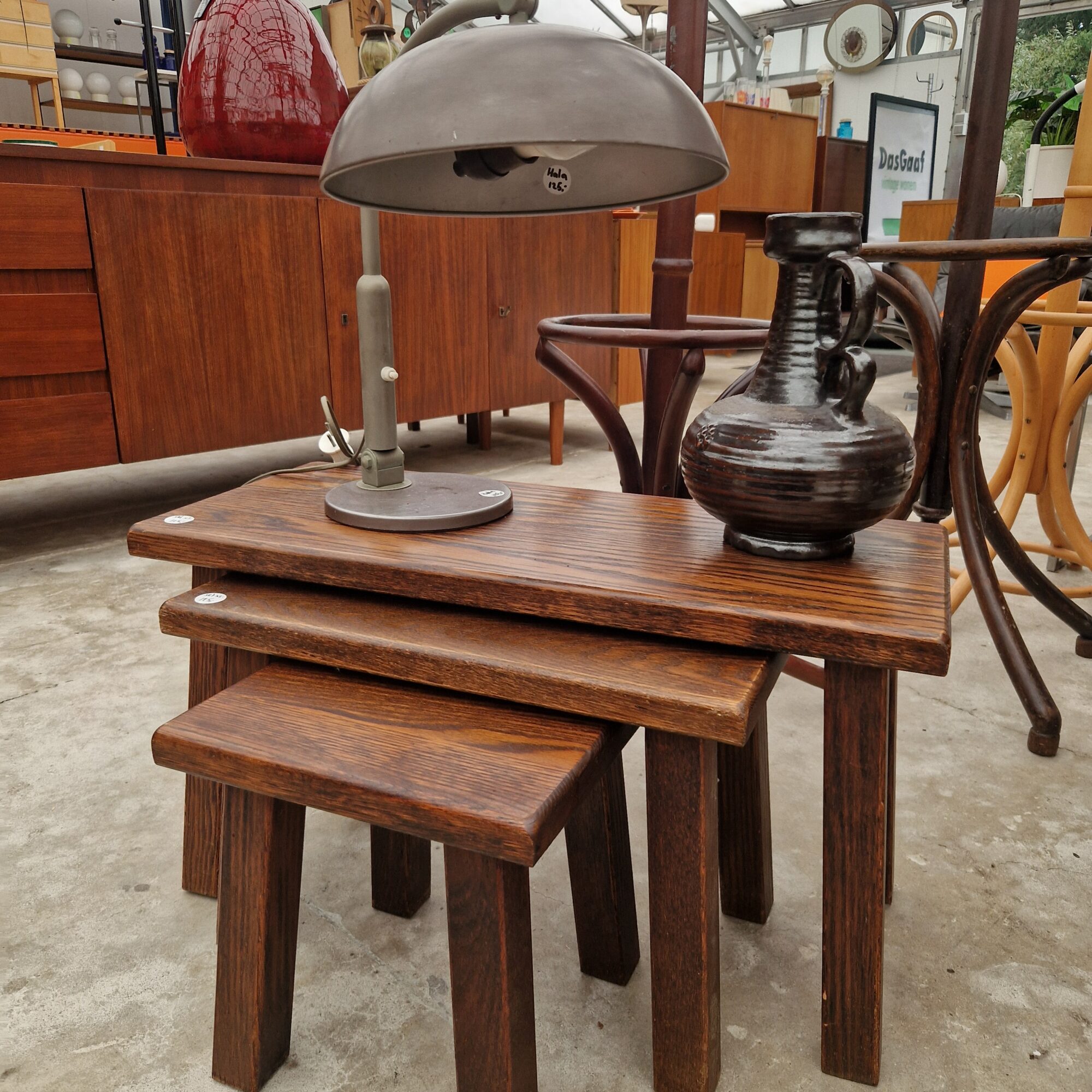 Vintage eikenhouten nesting set
