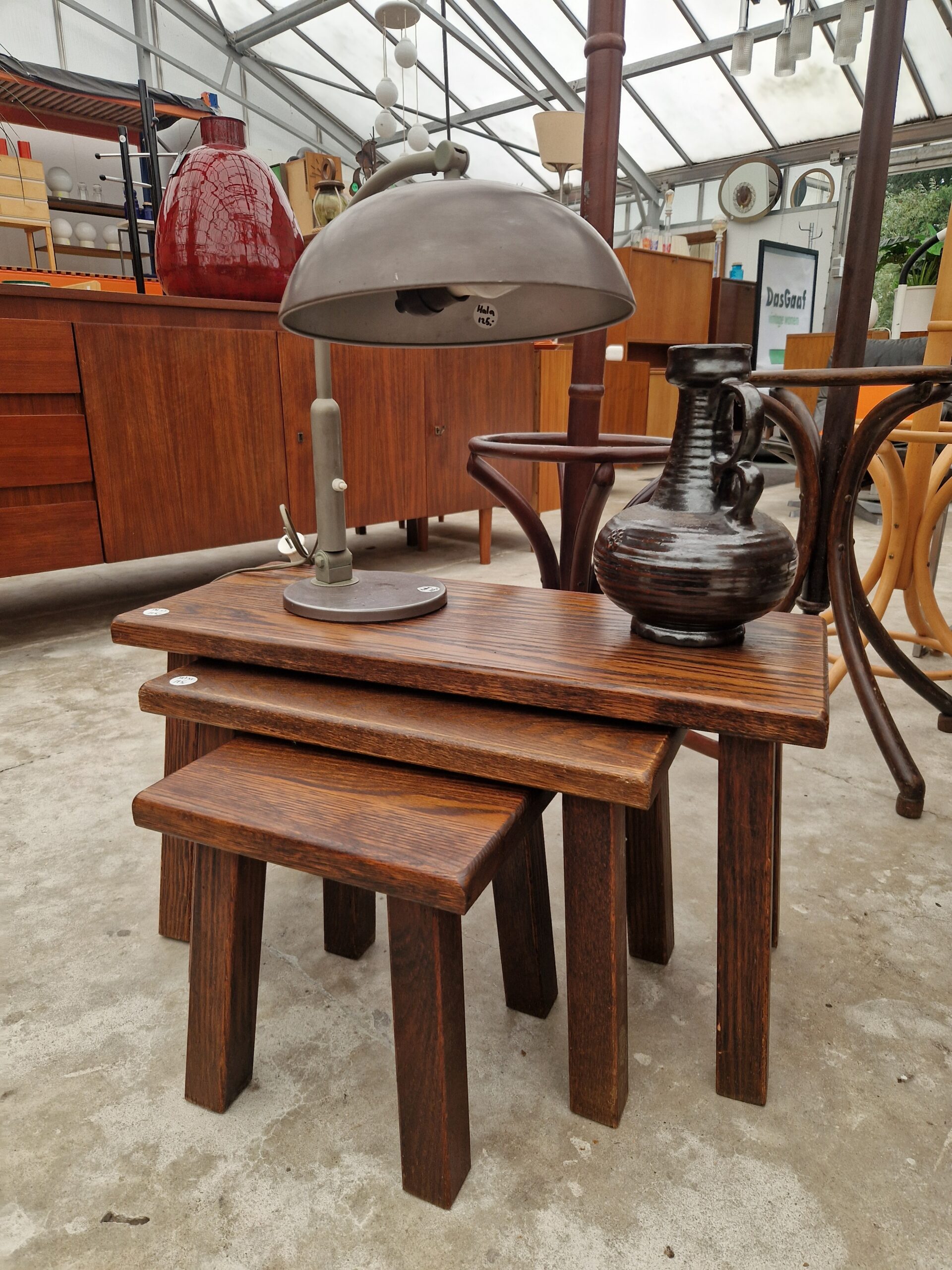Vintage eikenhouten nesting set