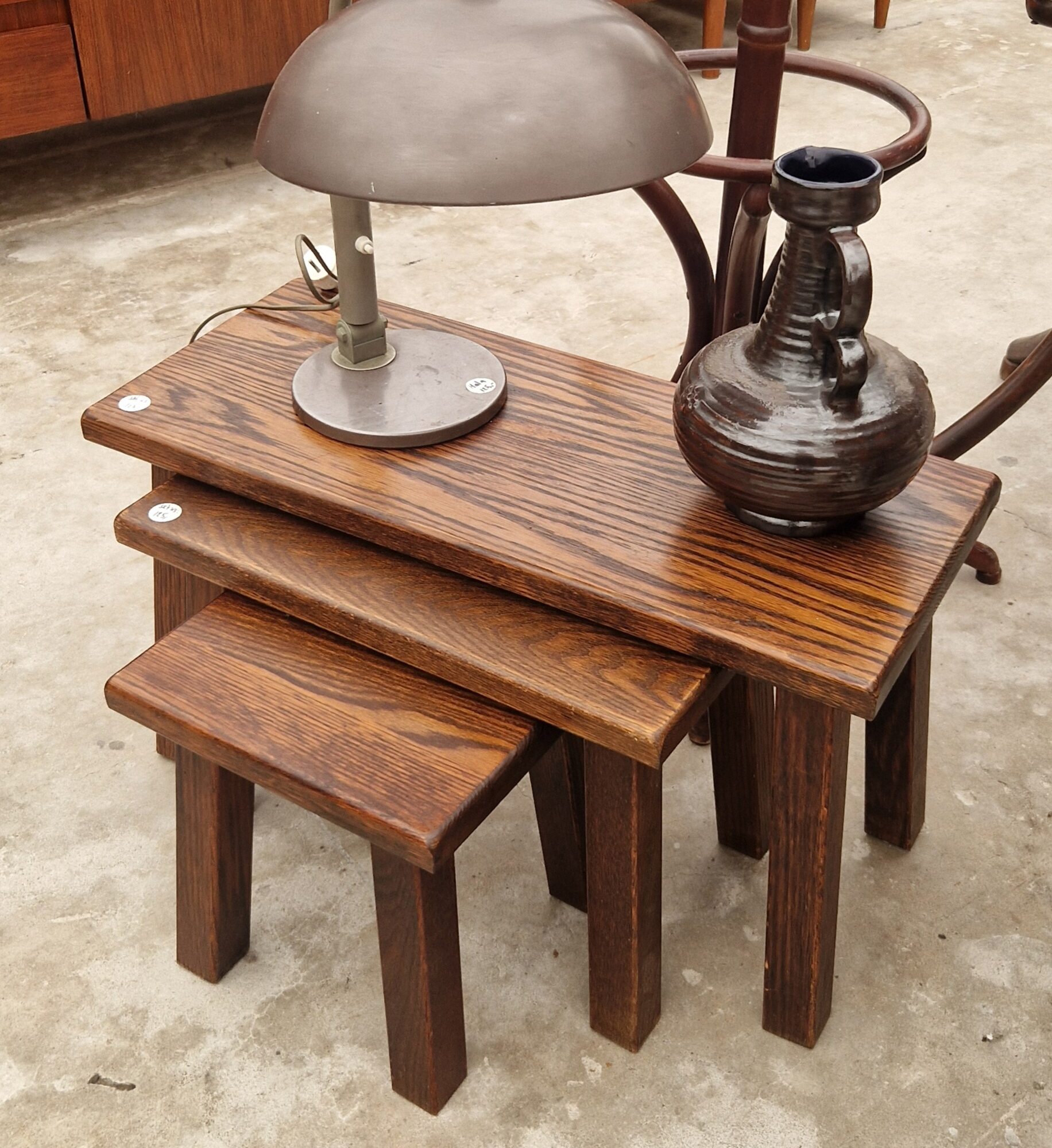 Vintage eikenhouten nesting set