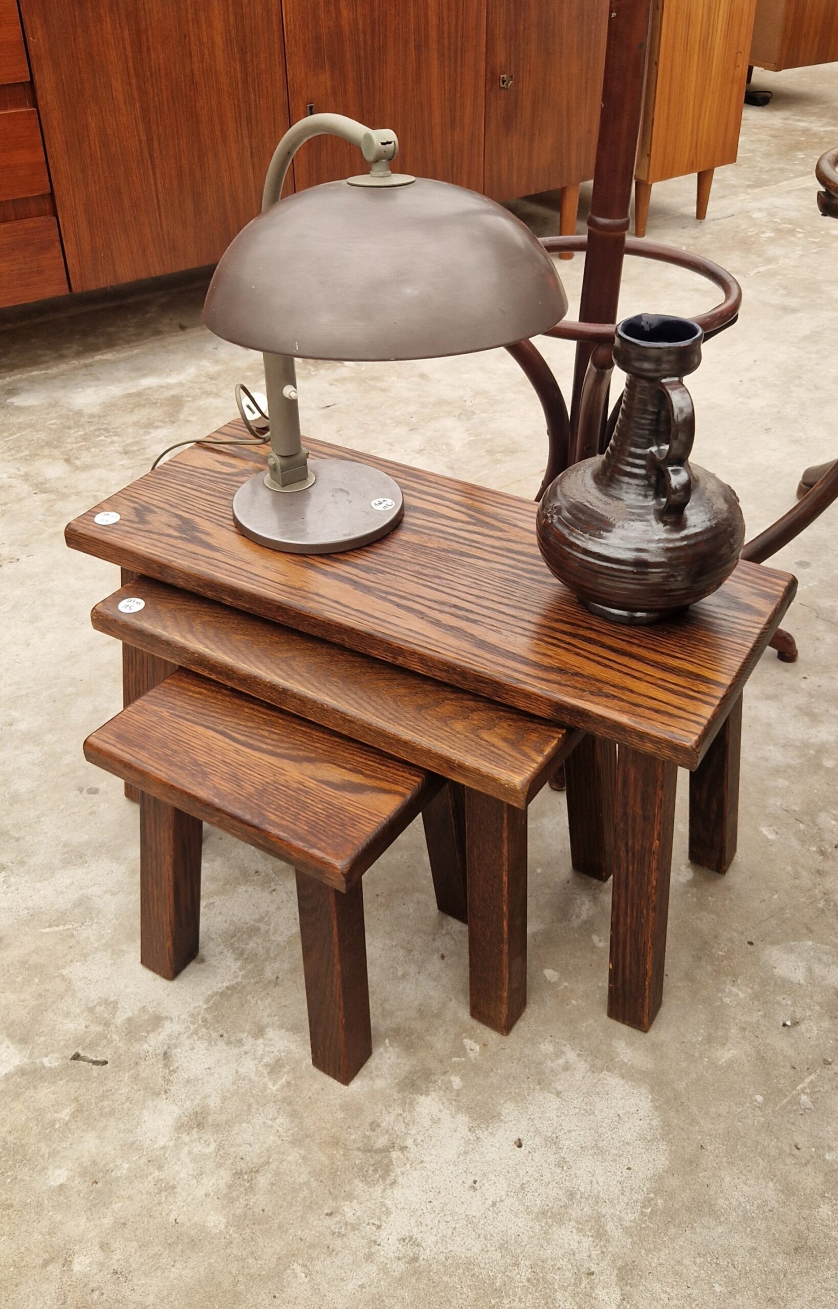 Vintage eikenhouten nesting set