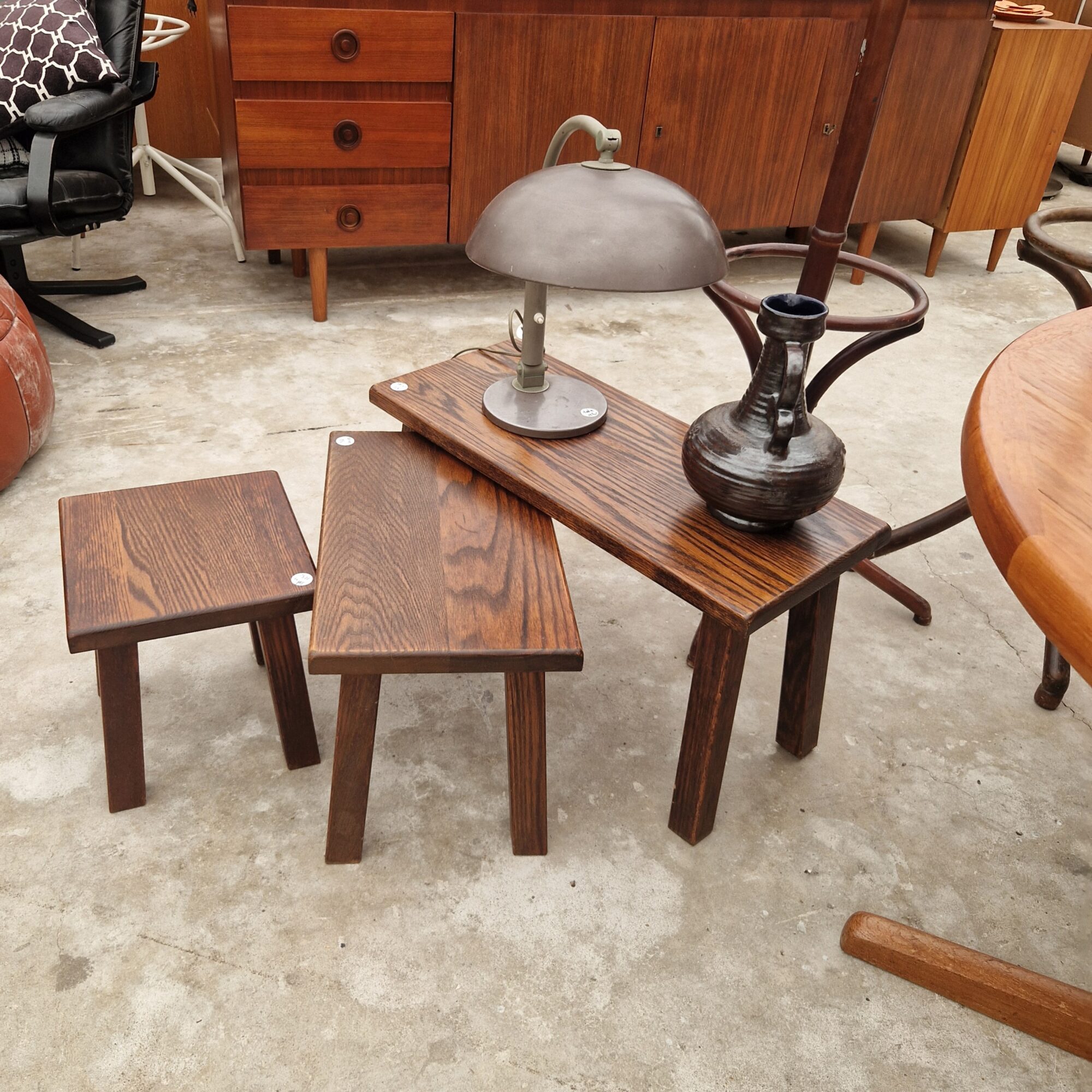 Vintage eikenhouten nesting set