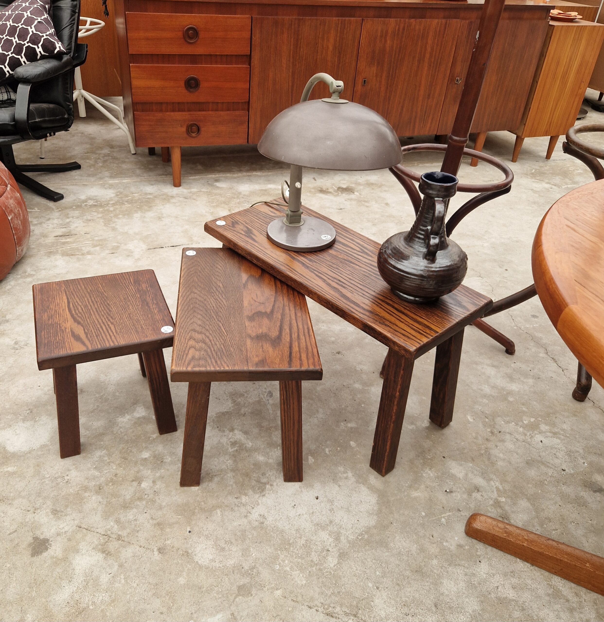 Vintage eikenhouten nesting set