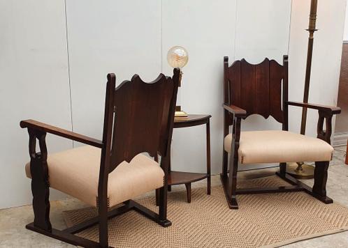 Twee vintage fauteuils met beige stof