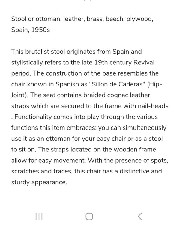 Vintage brutalist Spanish leather stool